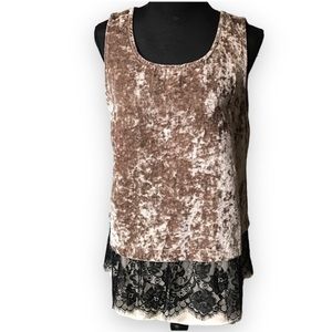 Mystree Mocha velvet Black eyelash lace tank top